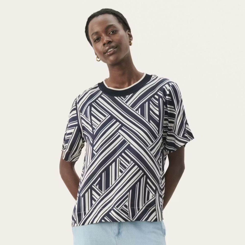 Part Two Geometric Print Top Navy/Black White Size 42 (L)